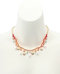 Betsey Johnson Mermaid Jewels Seashell Cultivated Pearl Coral Bib Necklace