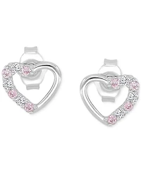Pink Cubic Zirconia Heart Stud Earrings 14k Rose Gold over Sterling Silver