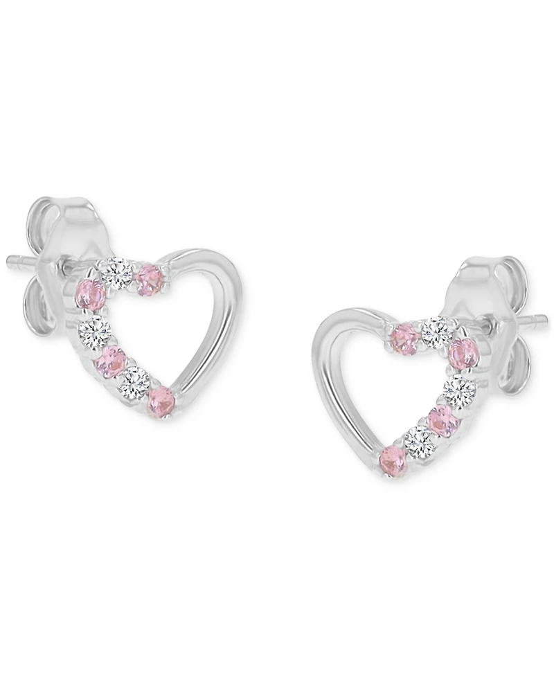 Pink Cubic Zirconia Heart Stud Earrings 14k Rose Gold over Sterling Silver