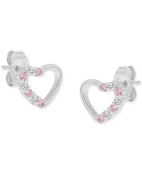 Pink Cubic Zirconia Heart Stud Earrings 14k Rose Gold over Sterling Silver