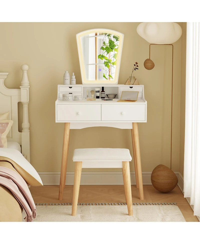 Vanity Desk with 3-Color Led Mirror – Adjustable Lighting and Drawers for Makeup Storage