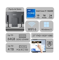 Lenovo IdeaCentre I 27" Daily All-in-One Intel Core i7 13620H 16GB Ram Intel Uhd Graphics 512GB Ssd Storage Windows 11 Home Fhd 100Hz - Black