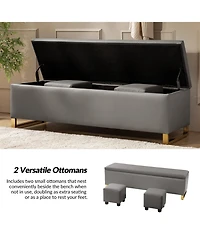 Flora Modern 60" Wide Storage Bench with Two Ottomans