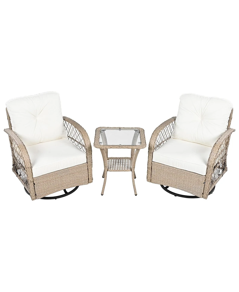 Mondawe 3-piece Outdoor Chair&Table Set Chat 2-person Rattan Seating Group
