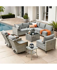 Xizzi 10 Piece Outdoor Patio Furniture with Swivel Rocking Chairs,All Weather Rattan Wicker Sectional Coversation Set Solar Coffee Table, Single