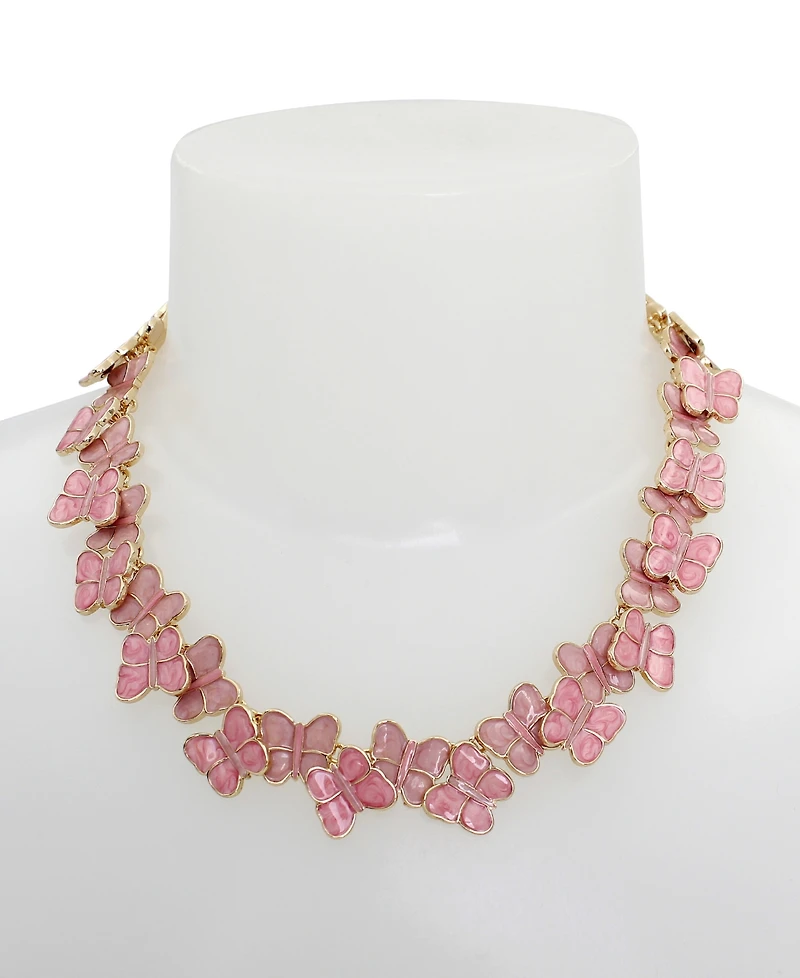 Betsey Johnson Pink Stone Sweetheart Butterfly Collar Necklace