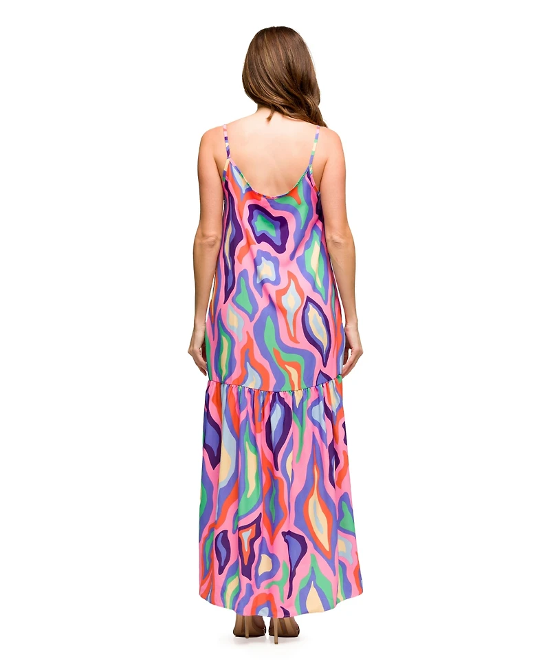 24seven Comfort Apparel Women's Multicolor Lightweight Spaghetti Strap Pocket Maxi Dress