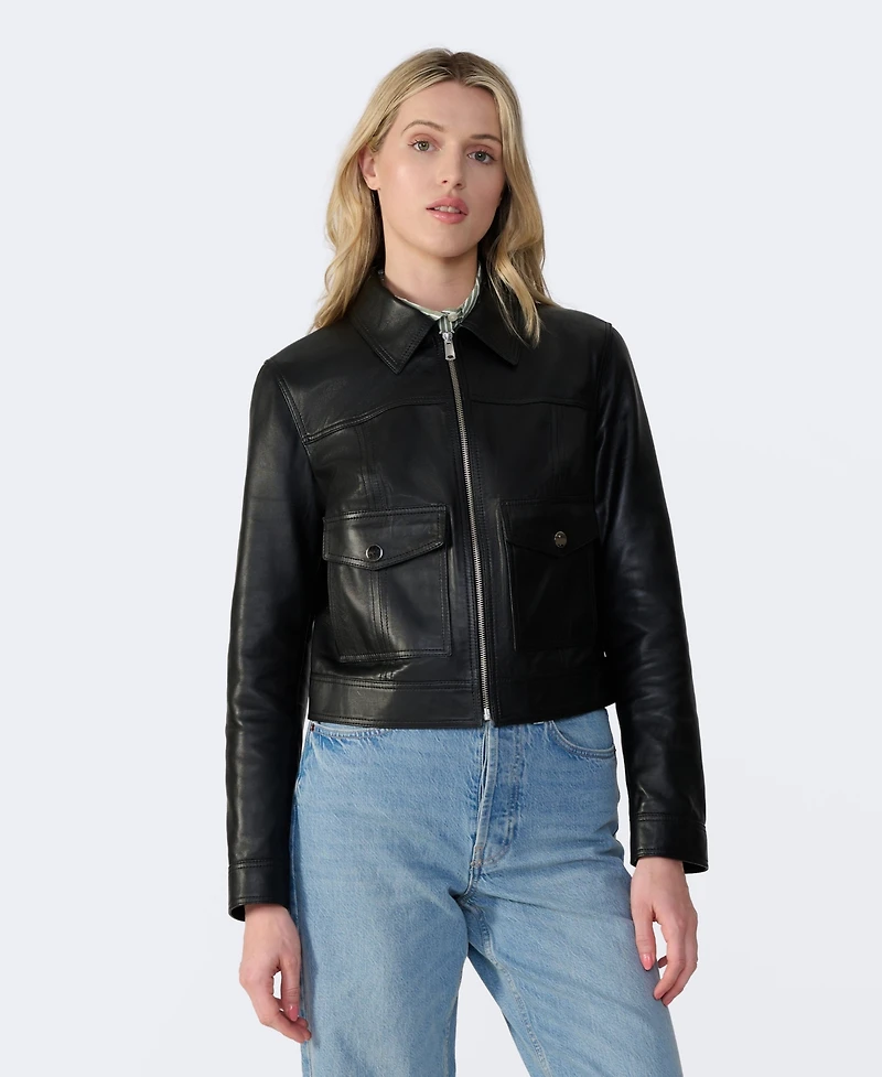 Furniq Uk Women's Bomber Leather Jacket, Created for Macy's
