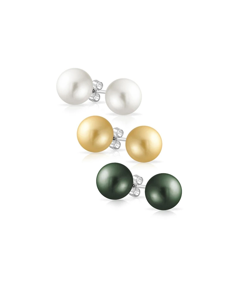 Bling Jewelry Set of 3 Classic Simulated Pearl Drop Ball Earrings Sterling Silver 10MM
