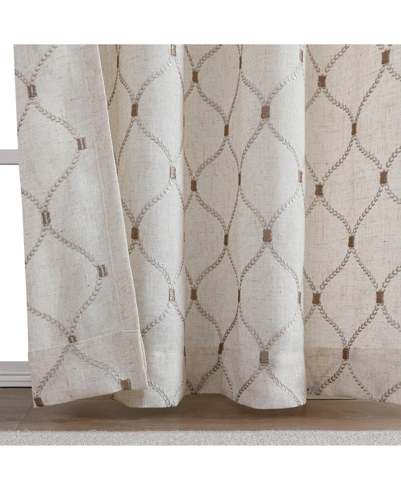 Kate Aurora 1 Piece Vienna Lux Embroidered Linen Blend Semi Sheer Grommet Window Curtain Panel - 84 in. Long