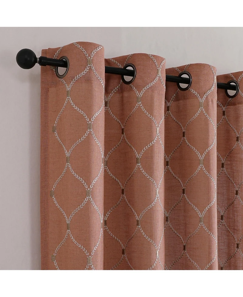 Kate Aurora 1 Piece Vienna Lux Embroidered Linen Blend Semi Sheer Grommet Window Curtain Panel - 84 in. Long