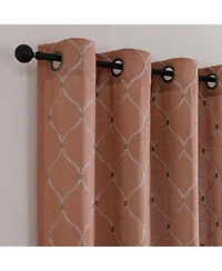Kate Aurora 1 Piece Vienna Lux Embroidered Linen Blend Semi Sheer Grommet Window Curtain Panel - 84 in. Long