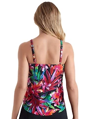 ShapeSolver by Mimi Flamingo Women's Shake A Palm Handkerchief Hem Tankini Swimsuit Top