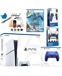 Sony Playstation 5 Slim Disc Bundle with Horizon Forbidden West, Extra Controller, Trigger Stop Kit, Fps Grip Kit and MightySkins Decal Voucher