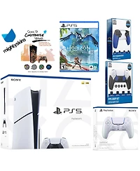 Sony Playstation 5 Slim Disc Bundle with Horizon Forbidden West, Extra Controller, Trigger Stop Kit, Fps Grip Kit and MightySkins Decal Voucher