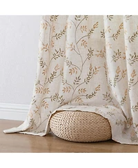 Kate Aurora 1 Piece Vanessa Floral Embroidered Linen Blend Semi Sheer Grommet Window Curtain Panel