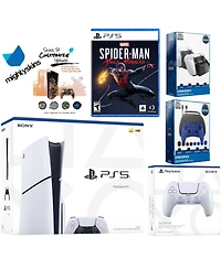 Sony Playstation 5 Slim Disc Bundle with Spider-Man: Miles Morales, Extra Controller, Pro Gamer Kit, Dual Charge Dock and MightySkins Decal Voucher