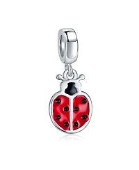 Bling Jewelry Set of 2 Insect Garden Ladybugs Red Cz Dangle Charm Bead Enamel Sterling Silver