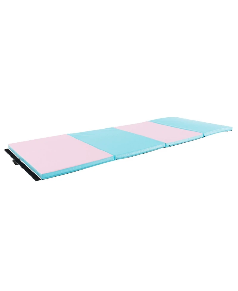 4-Panel Pu Leather Folding Exercise Mat with Carrying Handles-Pink & Blue