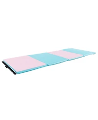 4-Panel Pu Leather Folding Exercise Mat with Carrying Handles-Pink & Blue