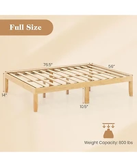 Full Size Wooden Platform Bed Frame 14" with Rubber Wood Legs Under-bed Storage