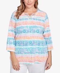 Ruby Rd. Plus Watercolor Stripe Print Top
