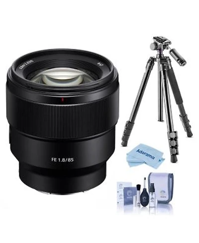 Sony Fe 85mm F 1.8 Lens For Sony E Bundle With Takama 3 Section Aluminum Video Tripod With Fluid Head Cleaning Kit Cleaning Cloth