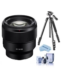 Sony Fe 85mm F 1.8 Lens For Sony E Bundle With Takama 3 Section Aluminum Video Tripod With Fluid Head Cleaning Kit Cleaning Cloth