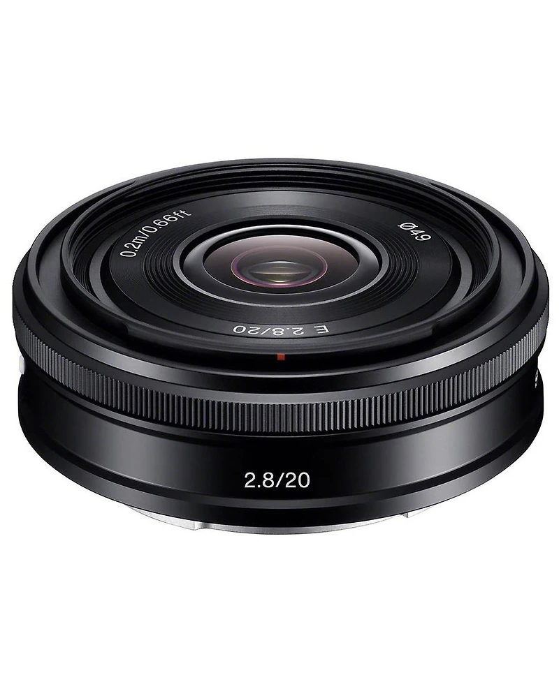 Sony E 20mm f/2.8 Lens, Black, Bundle with 49mm Digital Essentials Filter Kit and 15x15" Lens Wrap
