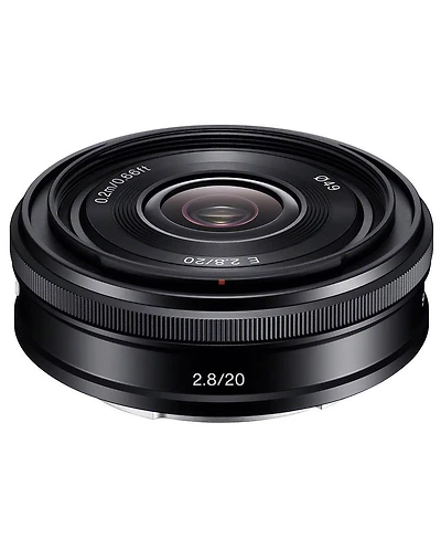 Sony E 20mm f/2.8 Lens, Black, Bundle with 49mm Digital Essentials Filter Kit and 15x15" Lens Wrap