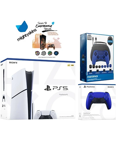 Sony Playstation 5 Slim Disc Bundle with Spider-Man: Miles Morales, Extra Controller, Trigger Stop Kit, Fps Grip Kit and MightySkins Decal Voucher