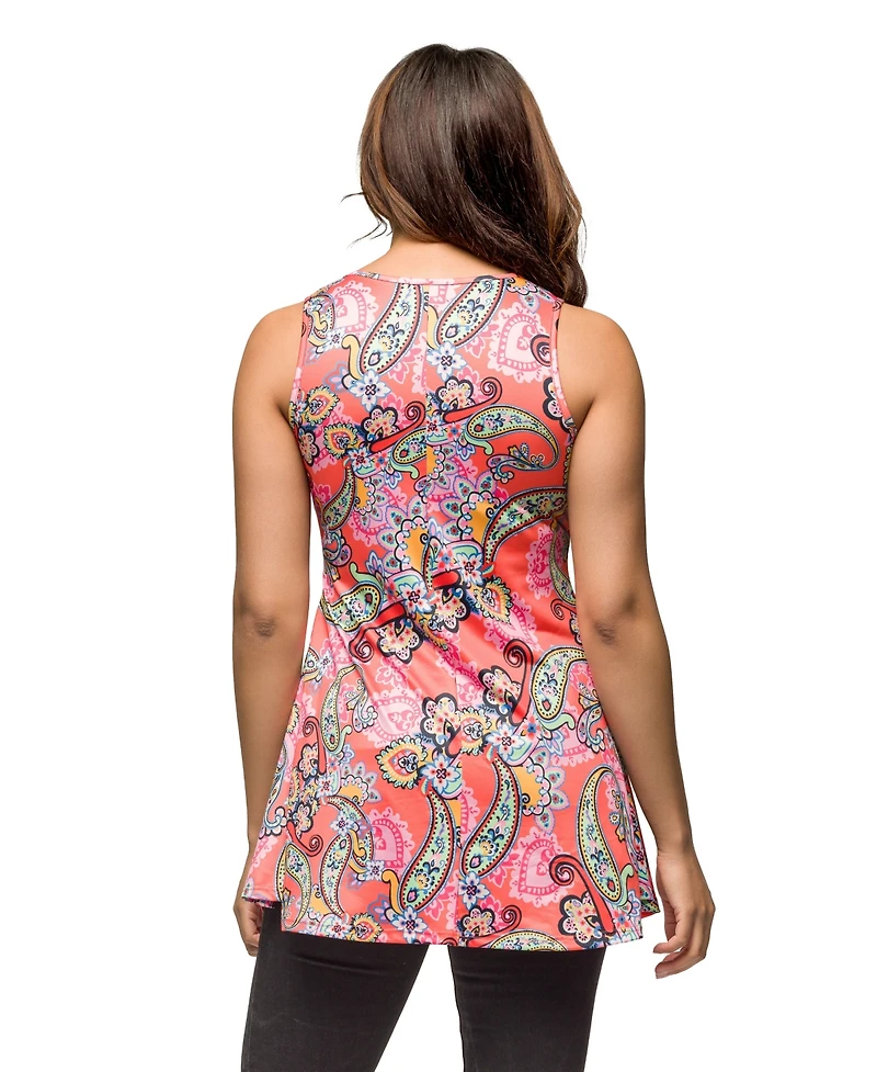 24seven Comfort Apparel Women's Paisley Print Scoop Neck Tank Top