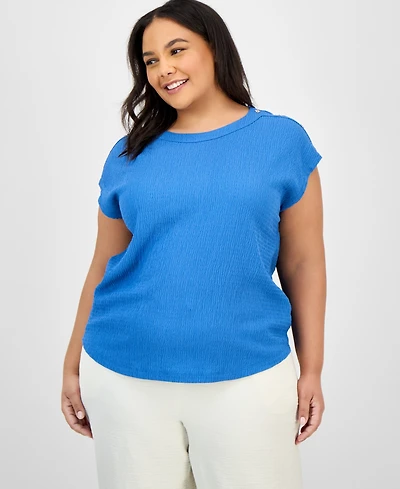 Jones New York Plus Size Crinkled Button-Trim Top