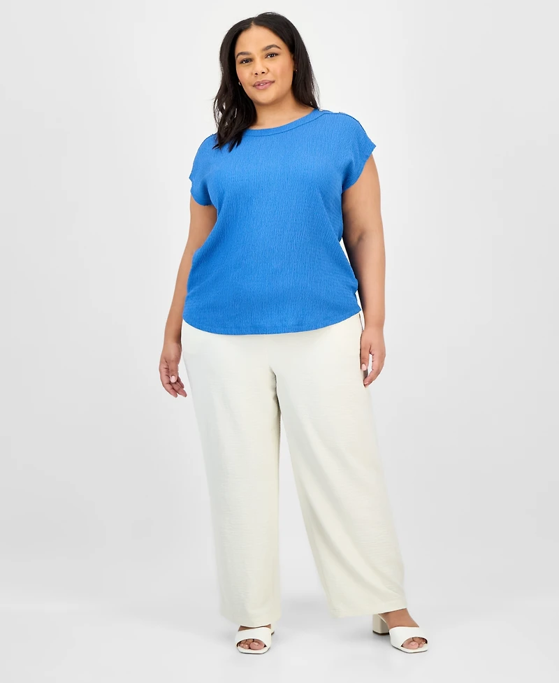 Jones New York Plus Size Crinkled Button-Trim Top