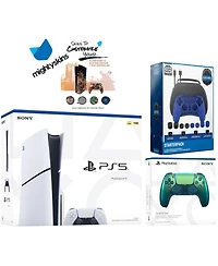 Sony Playstation 5 Slim Disc Bundle with Spider-Man: Miles Morales, Extra Controller, Trigger Stop Kit, Fps Grip Kit and MightySkins Decal Voucher