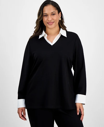 Jones New York Plus Size Serenity Knit Two-Fer Sweater