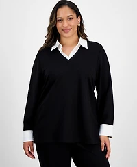Jones New York Plus Size Serenity Knit Two-Fer Sweater