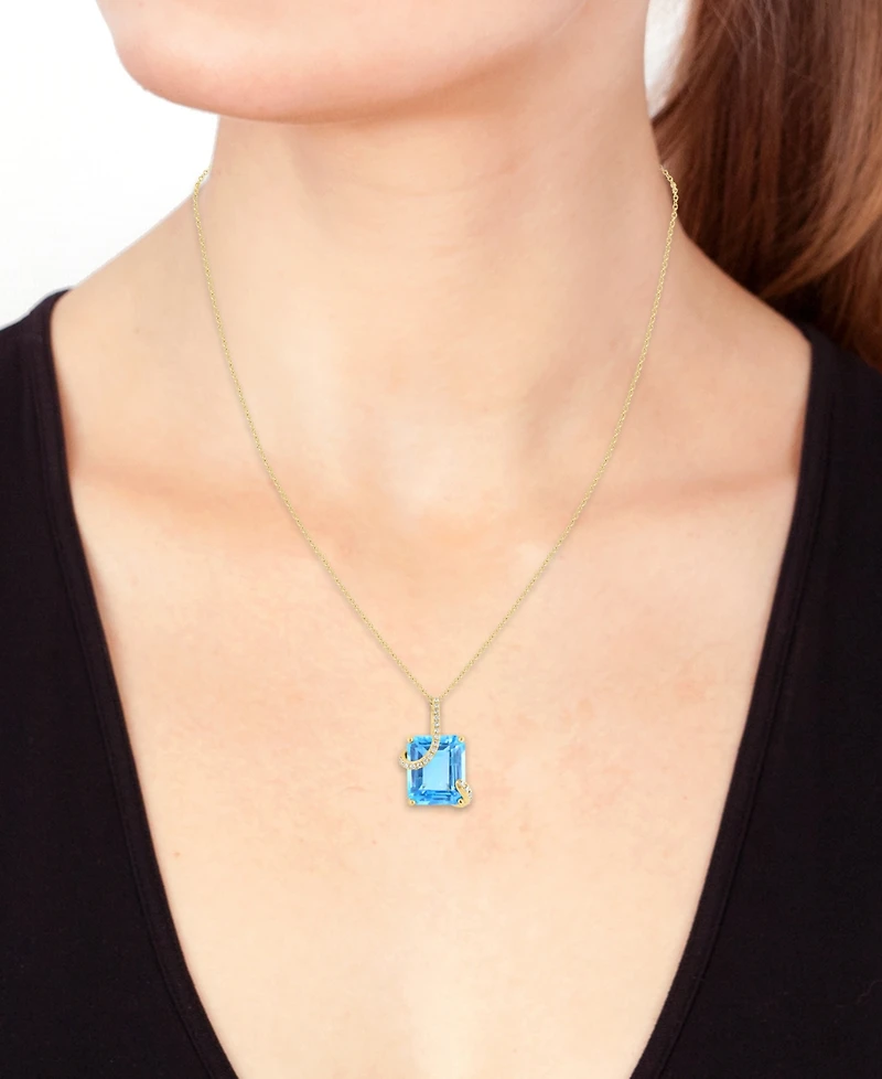 Effy Blue Topaz (8-1/3 ct. t.w.) & Diamond (1/10 ct. tw.) Wrap Pendant Necklace in 14k Gold, 17" + 1" extender