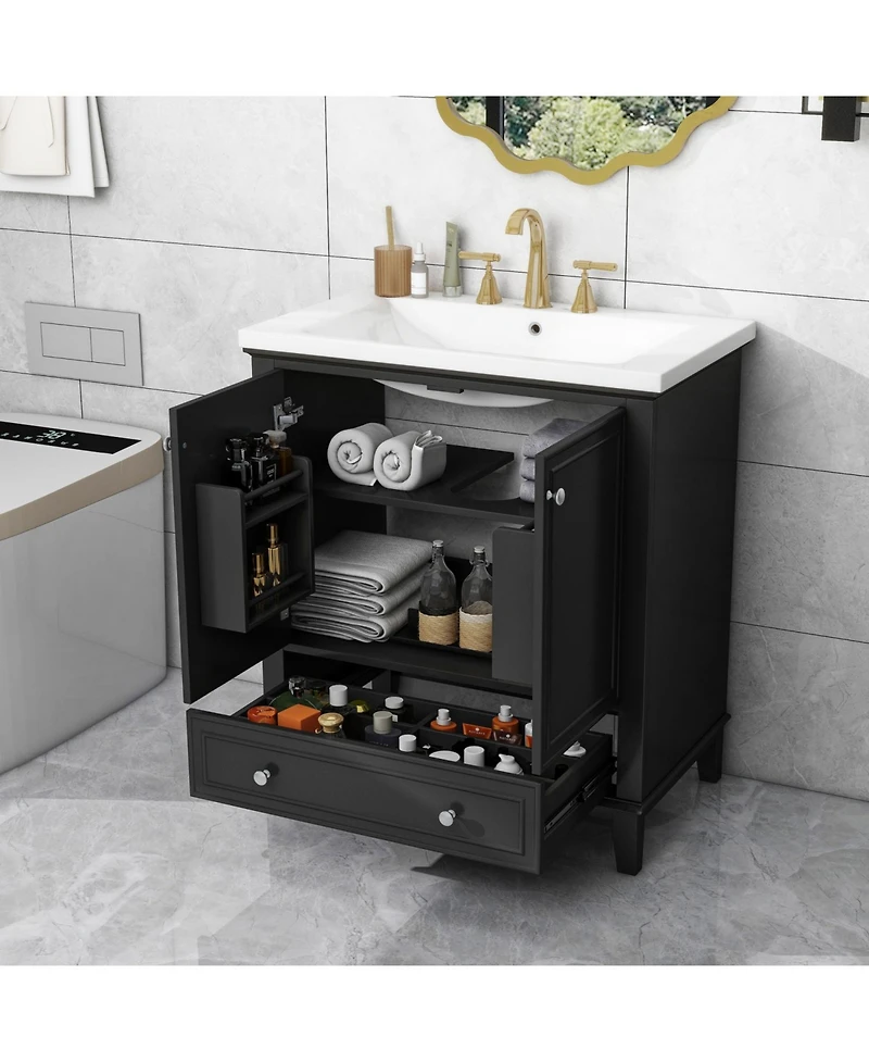 Streamdale 30" Black Bathroom Vanity Combo Sink, Cabinet, Doors, Drawer