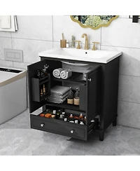 Streamdale 30" Black Bathroom Vanity Combo Sink, Cabinet, Doors, Drawer
