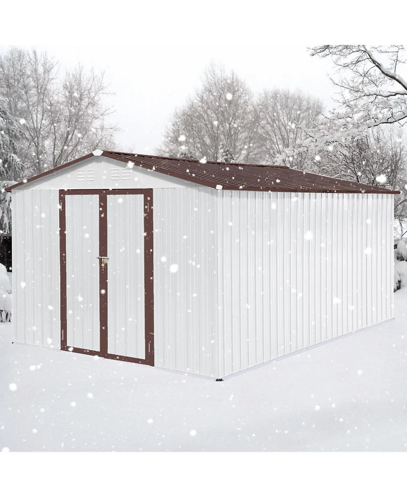 Streamdale Metal garden sheds 10ftx12ft outdoor storage sheds white+coffee