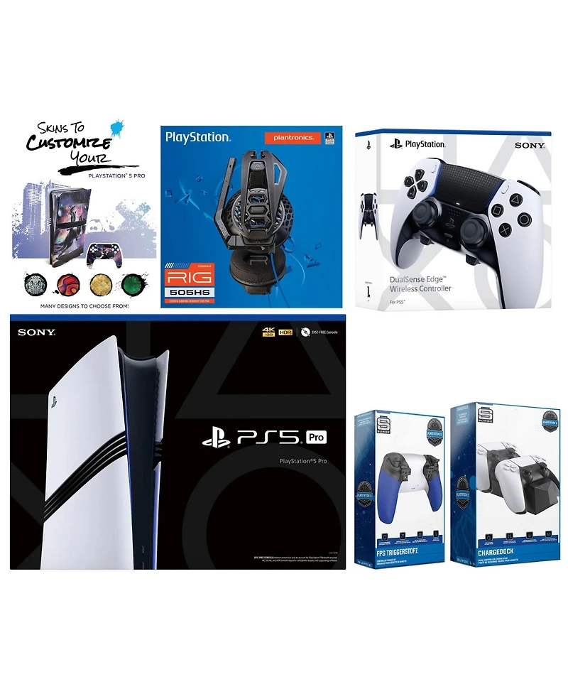 Sony Playstation 5 Pro Bundle with Extra Edge Controller, Plantronics Headset, Trigger Stop Kit