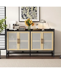 Streamdale Rustic Sideboard with Rattan Doors & Adjustable Shelves