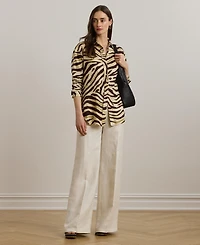 Lauren Ralph Women's Relaxed-Fit Zebra-Print Linen Shirt