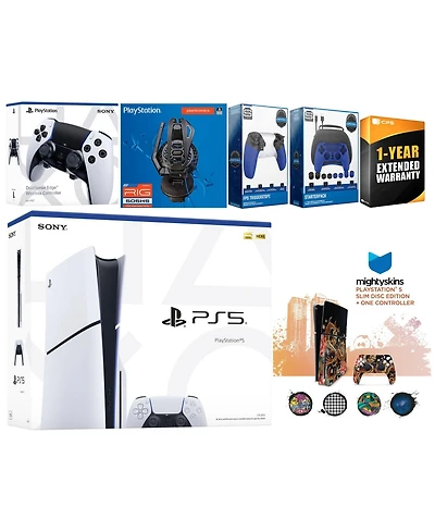 Sony Playstation 5 Slim Disc with Extra Edge Controller, Plantronics Headset, Gamer Kit, Trigger Kit and MightySkins Decal Voucher + 1 Year Cps Extend