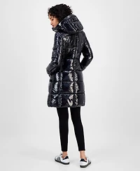 S13 Women's Hooded Thumbhole-Cuff Shine Puffer Coat