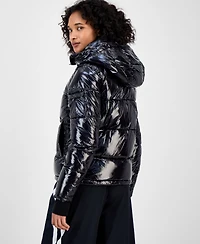 S13 Women's Ella Hooded Thumbhole-Cuff Shine Puffer Coat