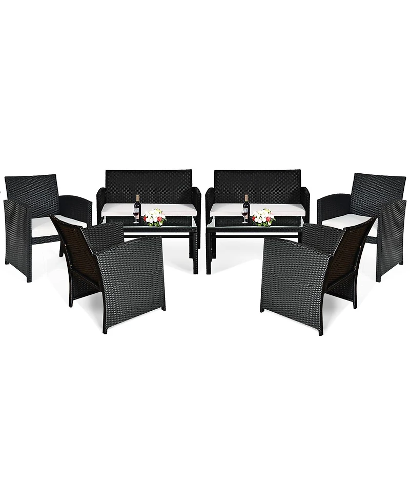 8PCS Patio Rattan Furniture Conversation Set Cushioned Sofa Table Garden