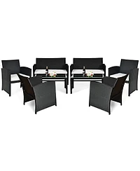 8PCS Patio Rattan Furniture Conversation Set Cushioned Sofa Table Garden