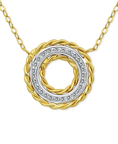 Giani Bernini Cubic Zirconia Rope Framed Circle Pendant Necklace in Sterling Silver & 18k Gold-Plated Sterling Silver, 16" + 2" extender, Exclusively